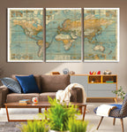 Push Pin World Map Canvas Print | Travel Tracker Wall Art for Couples