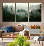 Misty Forest Wall Art | Tranquil Green Woodland Canvas Print