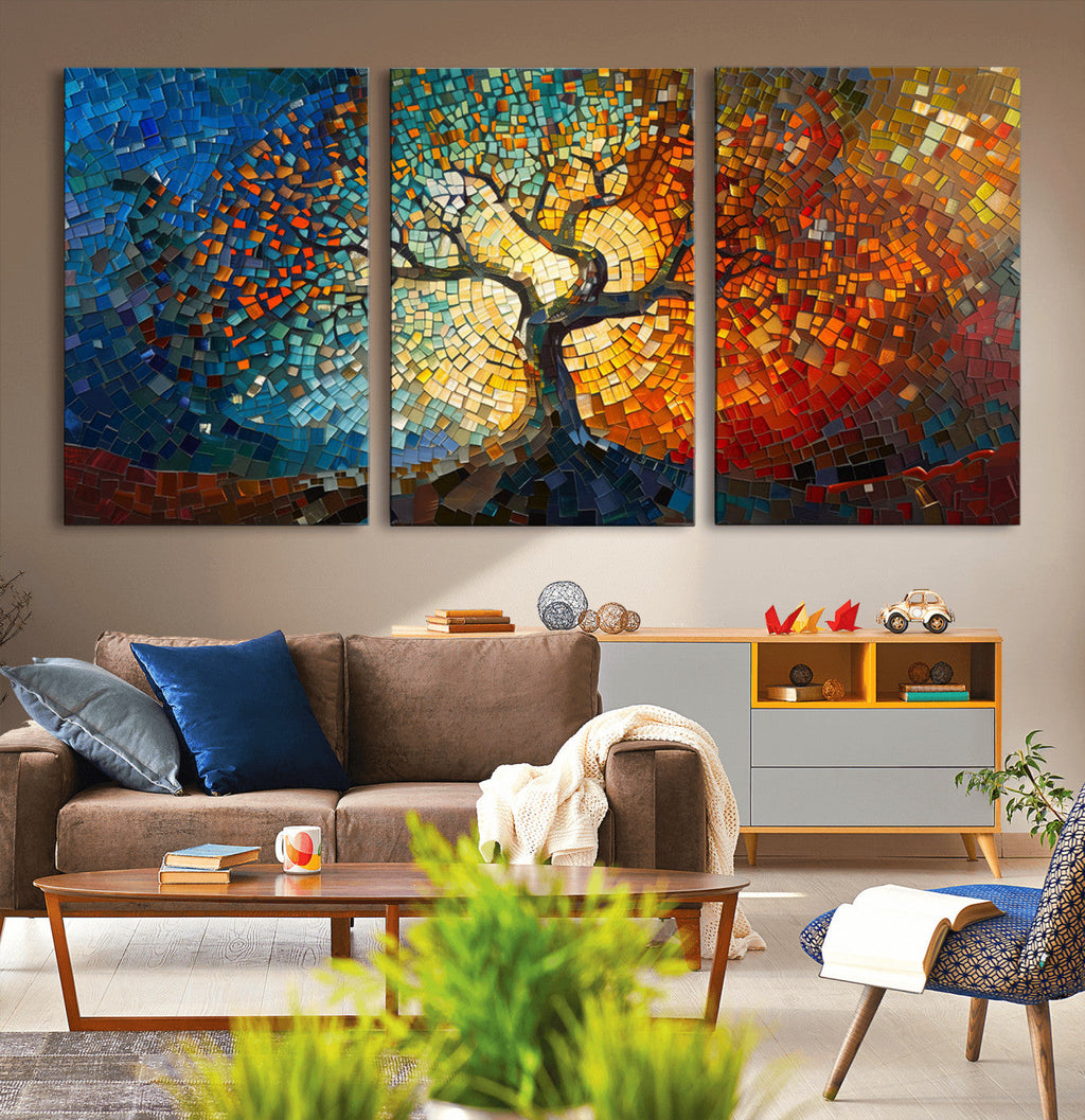 Yggdrasil Tree of Life Mosaic Stained Glass Wall Art Canvas Print