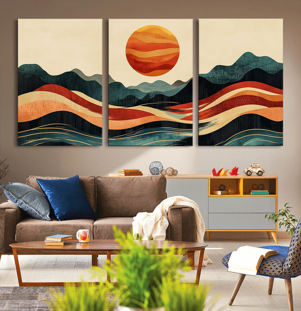 Mountain Triptych Wall Art Canvas Print | Western Boho Pine Tree Nature Print