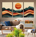 Mountain Triptych Wall Art Canvas Print | Western Boho Pine Tree Nature Print