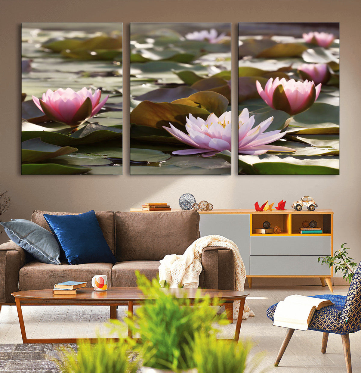 Lotus Flower Wall Art Canvas Print, Water Lily Large Wall Art for Yoga Room Decor