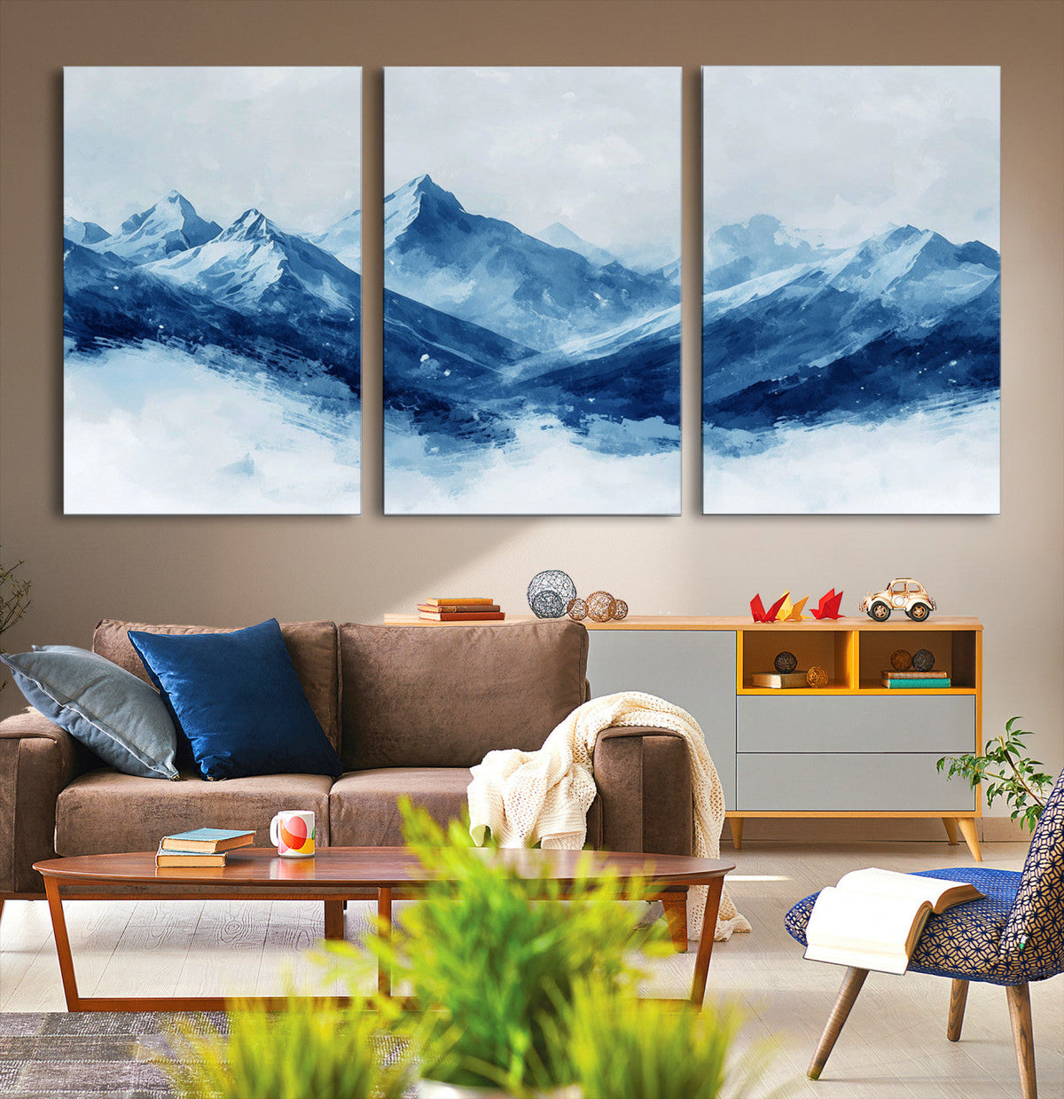 Blue Mountains Wall Art | Framed Snowy Range Canvas Artwork