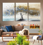 Silver Tree Wall Art | Framed Golden Leaves Canvas Artwork