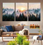 Abstract Forest Wall Art, Serene Nature Canvas Print with Misty Forest Design for Modern Home Decor