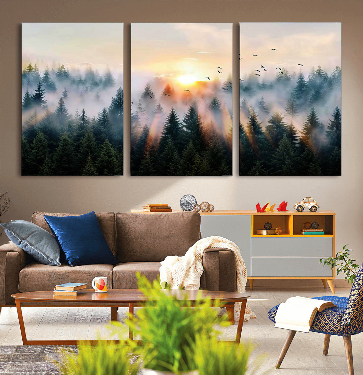 Abstract Forest Wall Art, Serene Nature Canvas Print with Misty Forest Design for Modern Home Decor