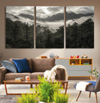 Moody Forest Wall Art | Framed Mountain Fog Canvas Artwork