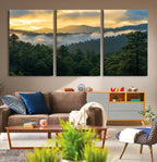 Mountain Sunrise Wall Art | Framed Pine Forest Canvas