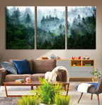 Misty Forest Wall Art Canvas Print | Framed Foggy Mountain Landscape