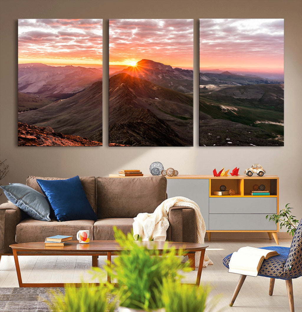 Mountain Sunrise Wall Art | Framed Alpine Ridge Canvas