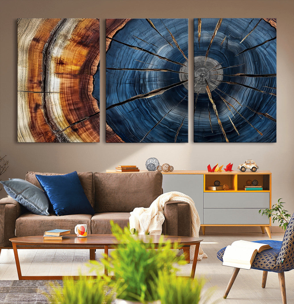 Framed Abstract Tree Ring Wall Art Print, Natural Rustic Wood Grain Canvas Print