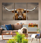 Texas Longhorn Wall Art Canvas Print | Rustic Brown Bull Western Decor