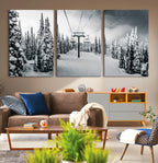 Snowy Pines Wall Art Canvas Print | Ski Lift in a Winter Forest