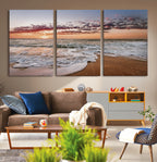 Ocean Sunset Wall Art Canvas Print | Sandy Shore and Gentle Waves