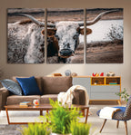 Texas Longhorn Wall Art Canvas Print | Framed Brown and White Spotted Longhorn
