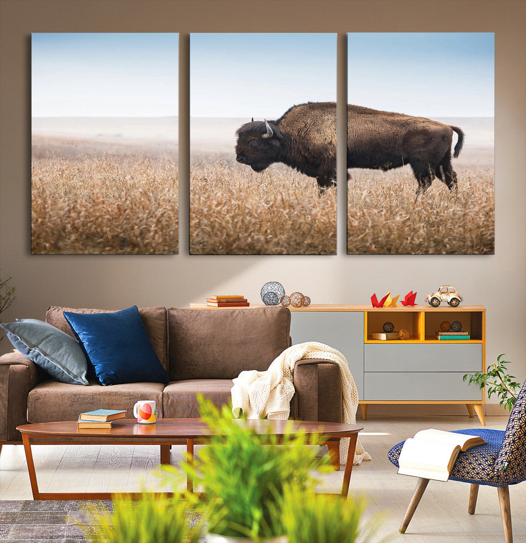 Wild Bison Wall Art | Framed Prairie Landscape Canvas