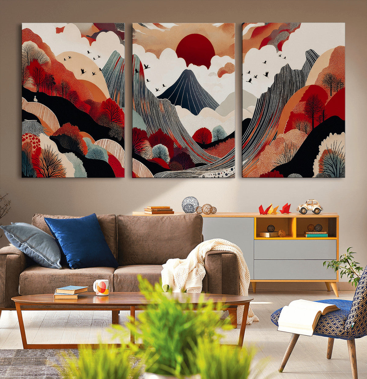 Abstract Mountain Wall Art Canvas Print | Vibrant Stylized Landscape