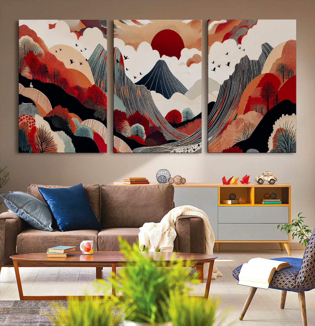 Abstract Mountain Wall Art | Framed Vibrant Landscape Canvas