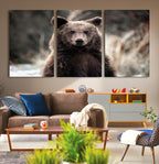 Brown Bear Wall Art Canvas Print, Framed Majestic Woodland Wildlife Cabin Art
