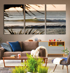 Sunset Surf Wall Art Canvas Print, Framed Golden Hour Waves Boho Beach Art