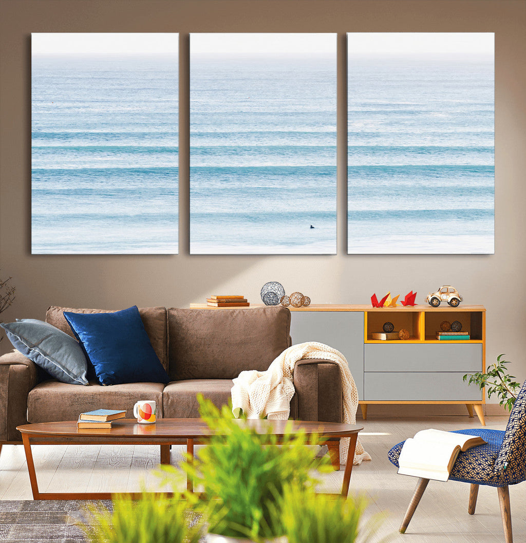 Ocean Wave Surfer Wall Art | Framed Minimal Seascape Canvas