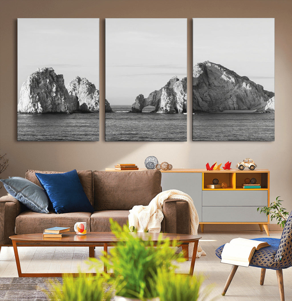 Coastal Wall Art | Framed Black White Ocean Canvas Artwork