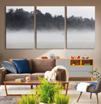 Surfer Fog Wall Art Canvas Print, Framed Foggy Beach and Coastal Surf Scene