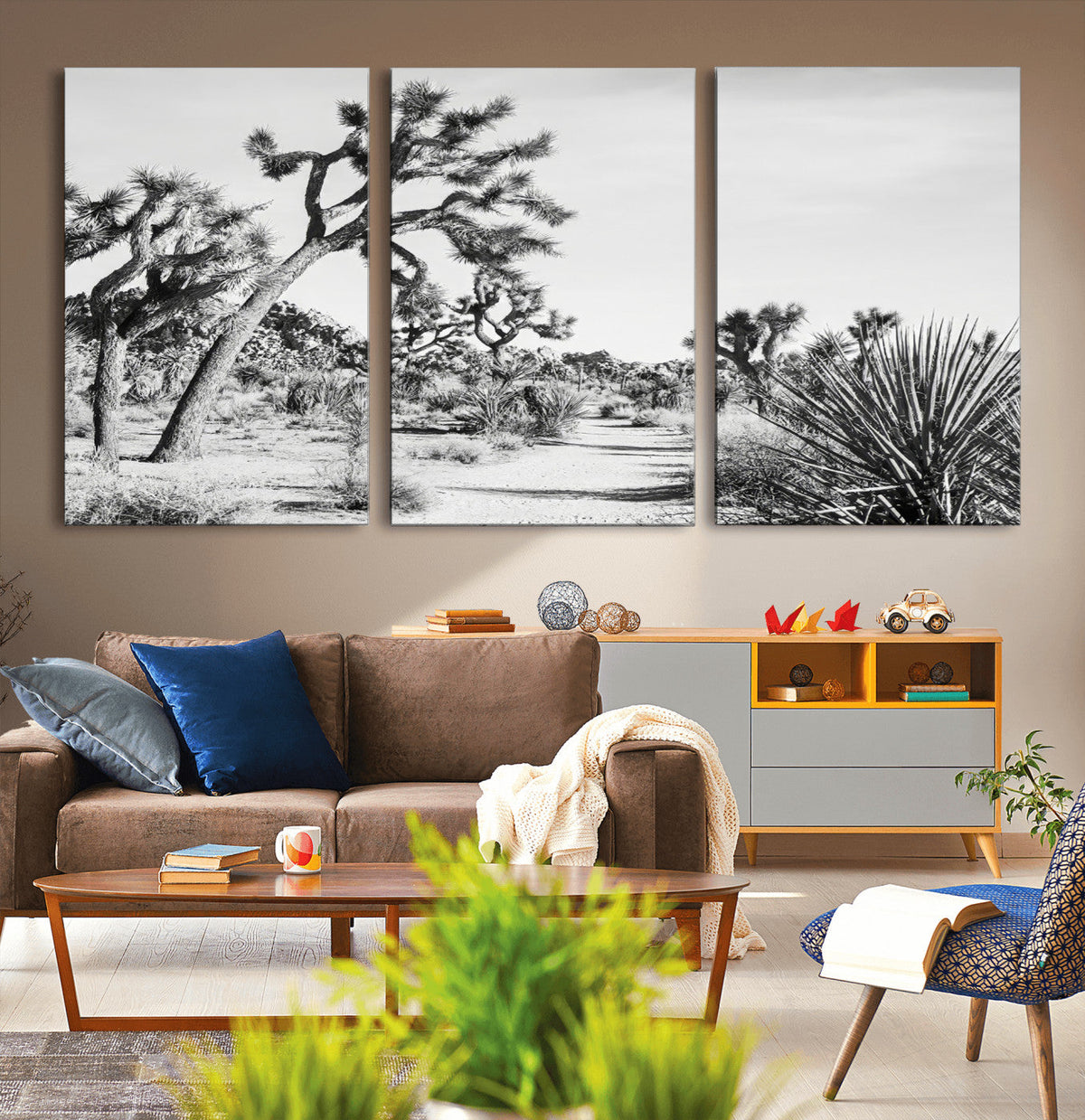 Joshua Tree Wall Art | Black & White Canvas Print, Nature Serenity Decor