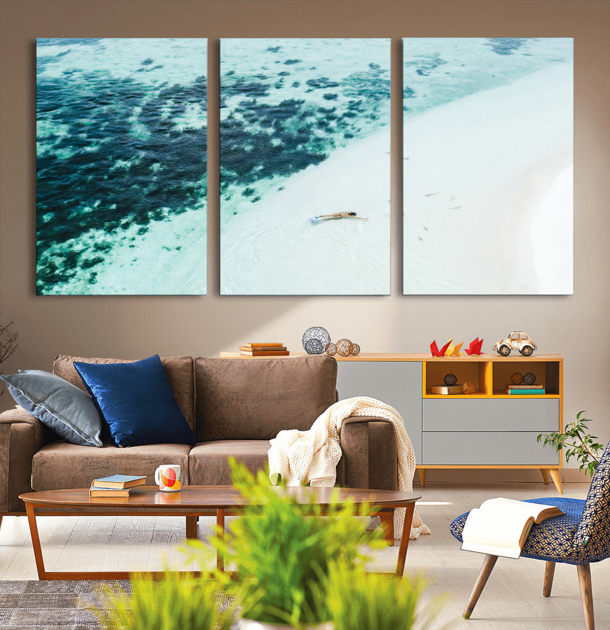 Minimal Beach Wall Art | Framed Ocean Swimming Canvas