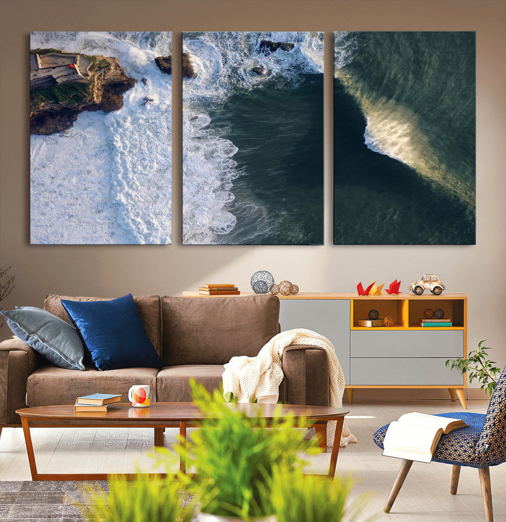 Ocean Wave Wall Art | Aerial Coastal View Canvas Artwork