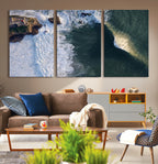 Ocean Wave Wall Art | Aerial Coastal View Canvas Artwork