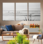 Surfer Silhouette Wall Art | Framed Calm Ocean Canvas