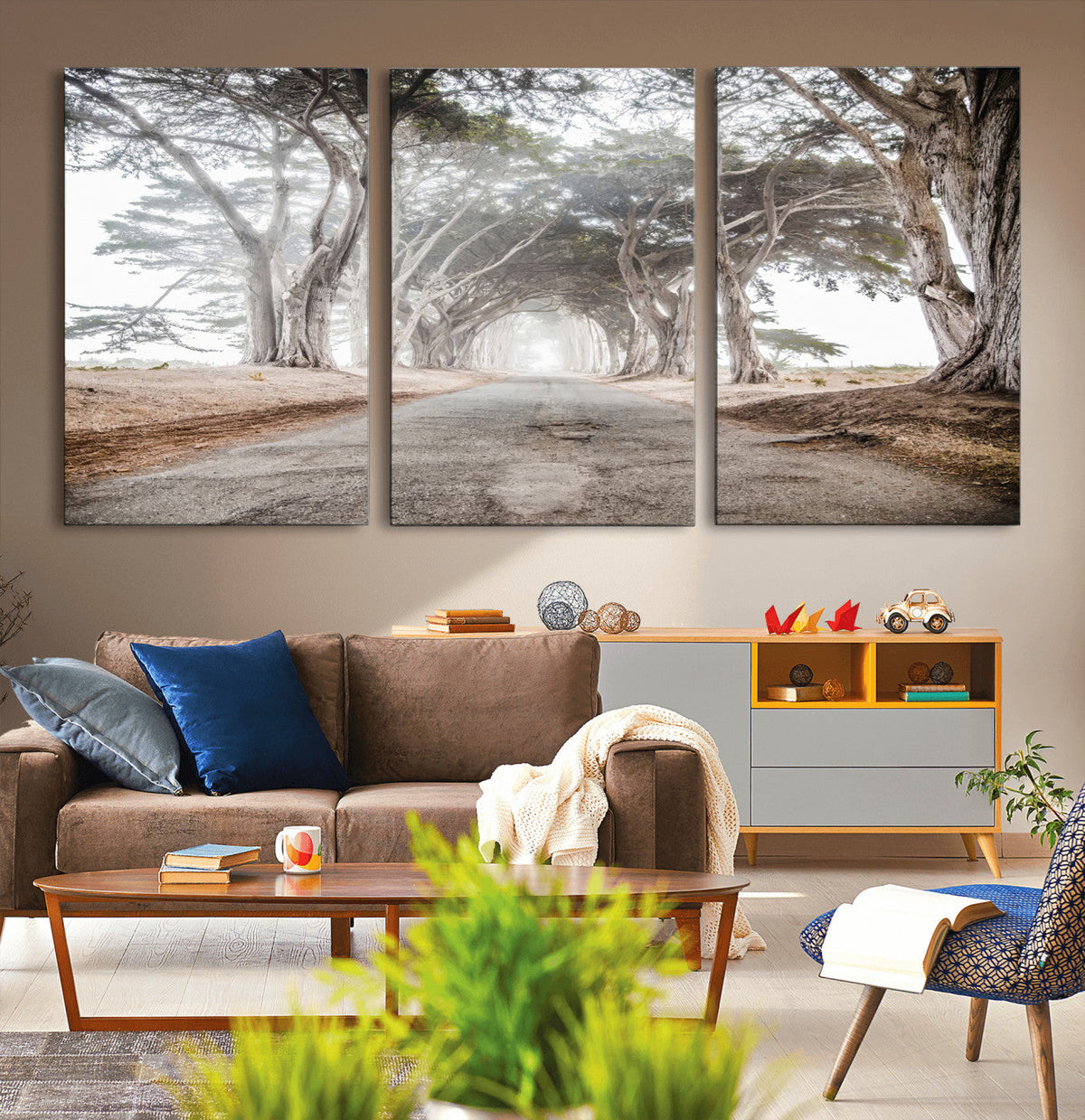 Cypress Tunnel Wall Art | Framed Misty Road Canvas Artwork