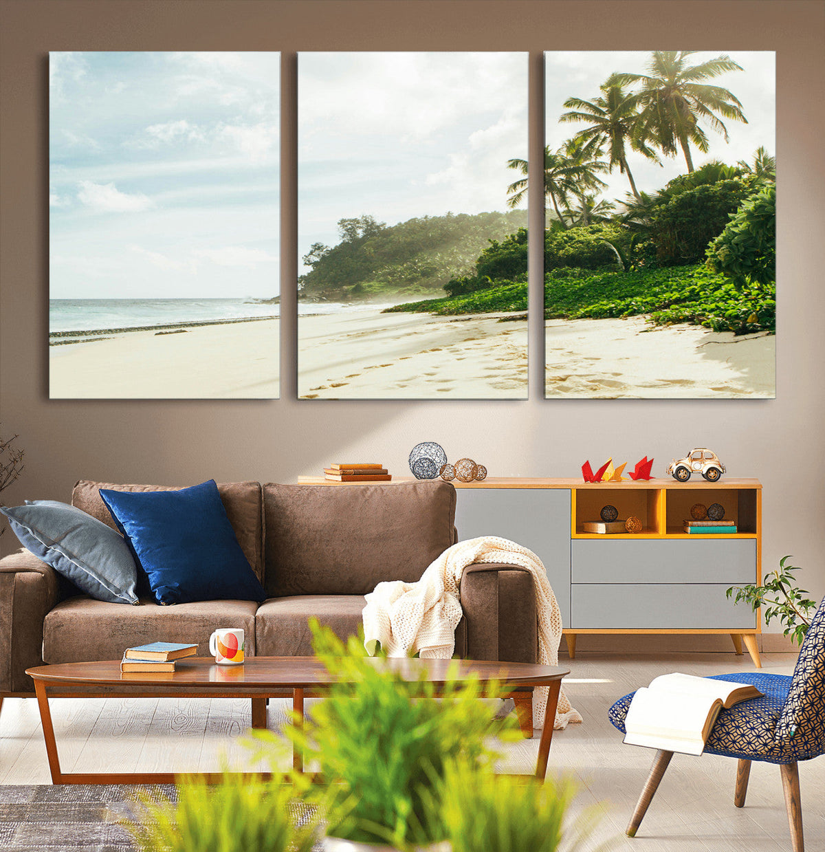 Relaxing Beach Wall Art Canvas Print, Framed Ocean View Coastal Serenity