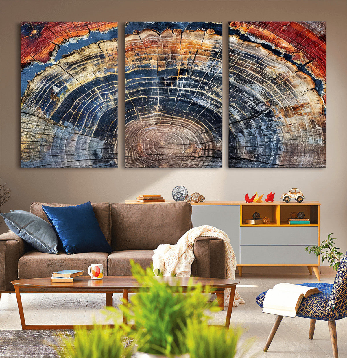 Tree Rings Wall Art Canvas Print, Framed Petrified Wood Art, Modern Rustic Decor
