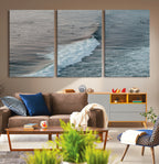 Ocean Waves Wall Art Canvas Print, Framed Coastal Serenity Surf Scene