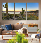 Saguaro Cactus Wall Art Canvas Print, Framed Desert Sunset Southwestern