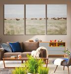 Bison Herd Wall Art Canvas Print, Framed Western Ranch Nature Scene
