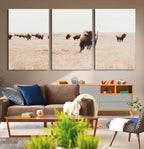 Bison Herd Wall Art Canvas Print, Framed Western Prairie Serenity