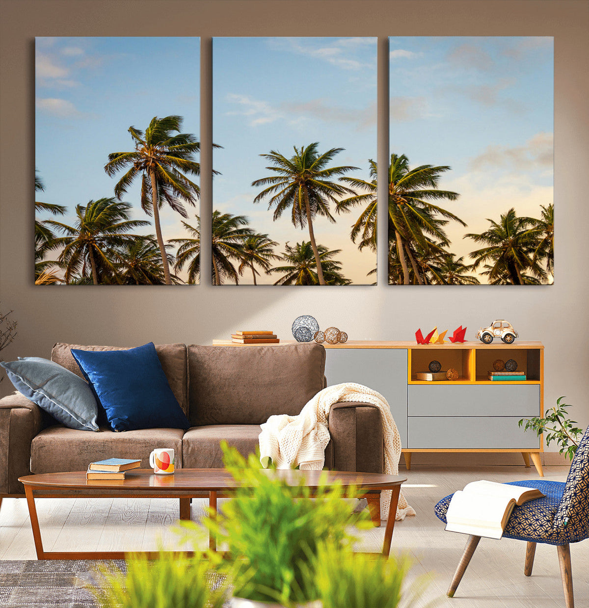 Palms Wall Art Canvas Print, Framed Tropical Coastal Nature Scene