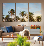 Palm Trees Wall Art Canvas Print, Framed Tropical Vibes Coastal Sunset