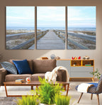 Beach Boardwalk Wall Art Canvas Print, Framed Coastal Serenity Ocean View