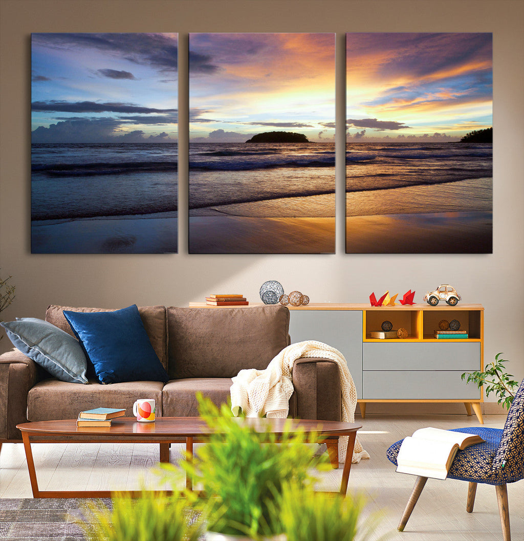 Beach Sunset Wall Art Canvas Print, Tropical Ocean Waves