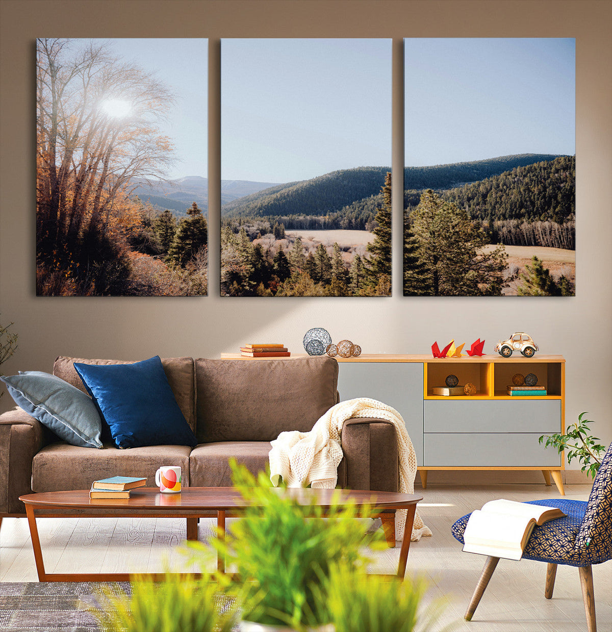 Rustic Landscape Wall Art Canvas Print, Serene Valley Scene