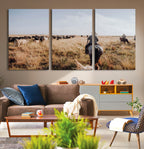 Western Wall Art Canvas Print, Framed Cowboy Cattle Drive Scene