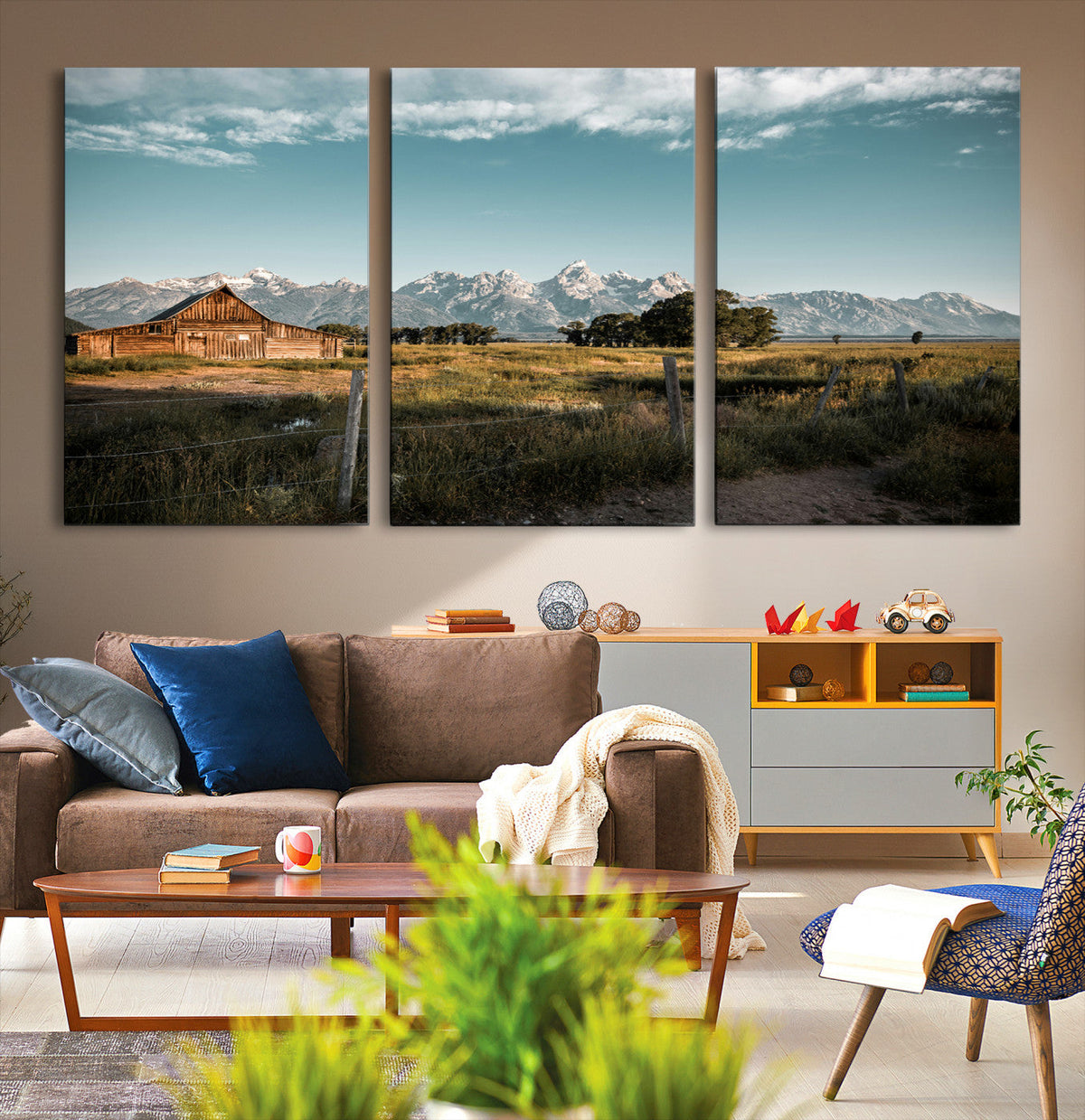 Rustic Farmhouse Wall Art Canvas Print, Teton Range Mormon Row Barn