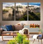 Tranquil Forest Scene Wall Art Canvas Print, Framed Moody Sunbeam Through Trees