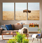 Buffalo Wall Art Canvas Print, Framed Western Wildlife Rustic Prairie Scene