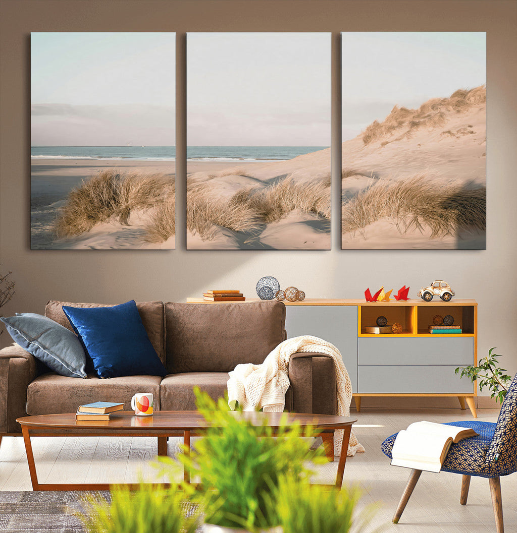 Beach Landscape Wall Art Canvas Print, Framed Sand Dune Photography, Minimalist Seascape Coastal Decor