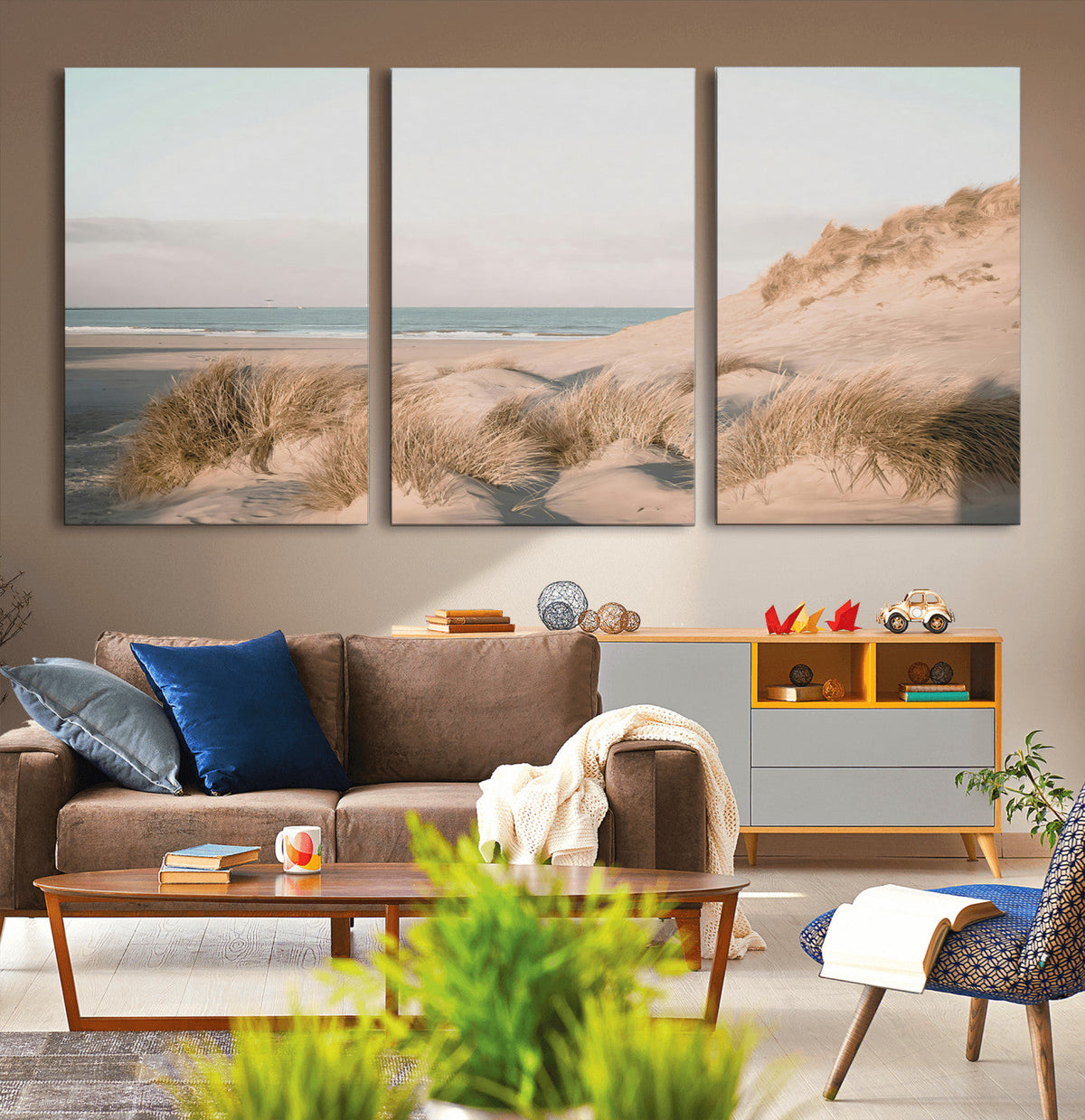Beach Landscape Wall Art Canvas Print, Framed Sand Dune Photography, Minimalist Seascape Coastal Decor